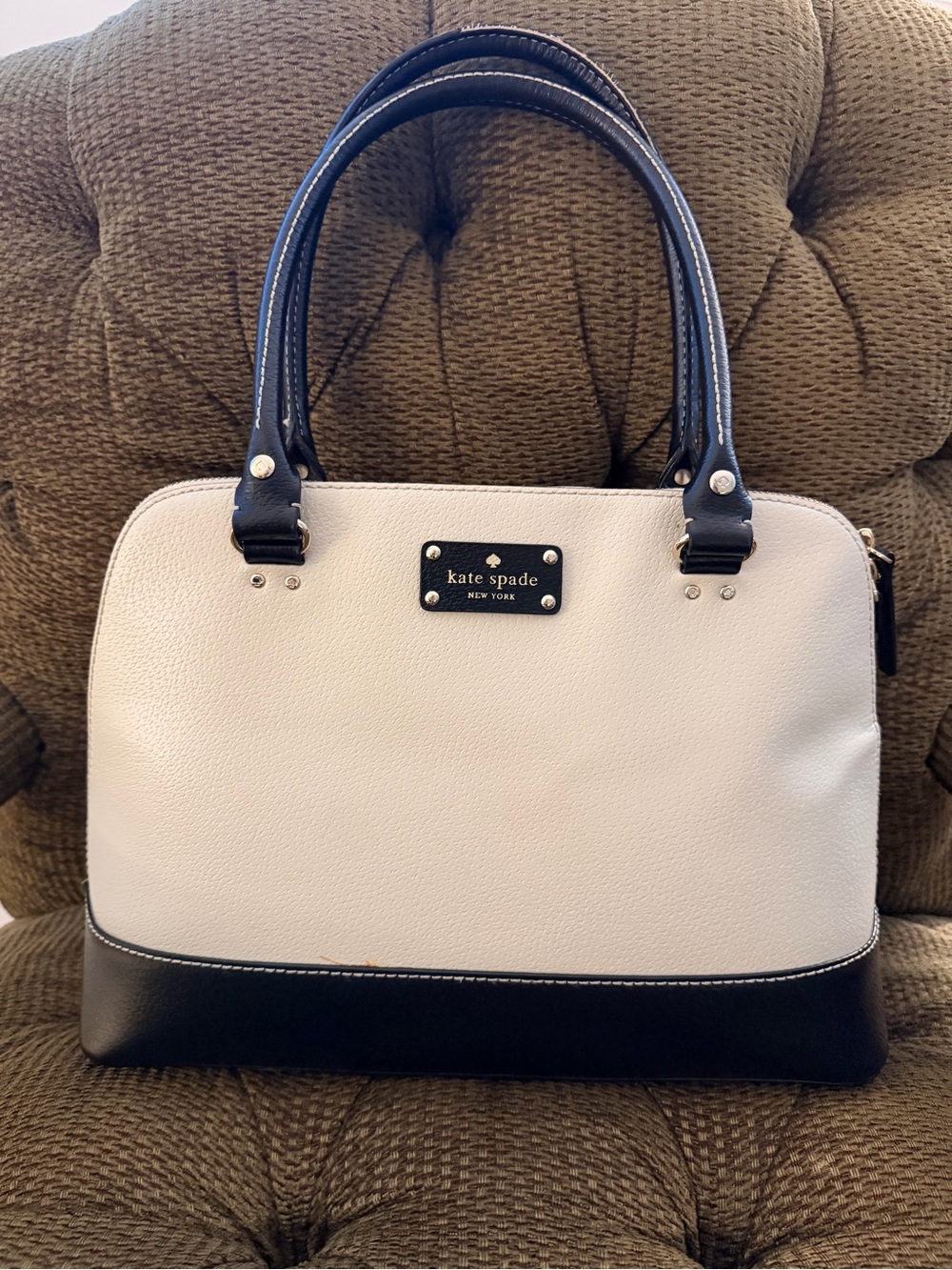 kate spade Black & Cream Dome Satchel with Contrast Base